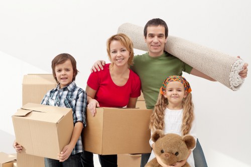 Packed moving boxes and preparation items for a Barnes move